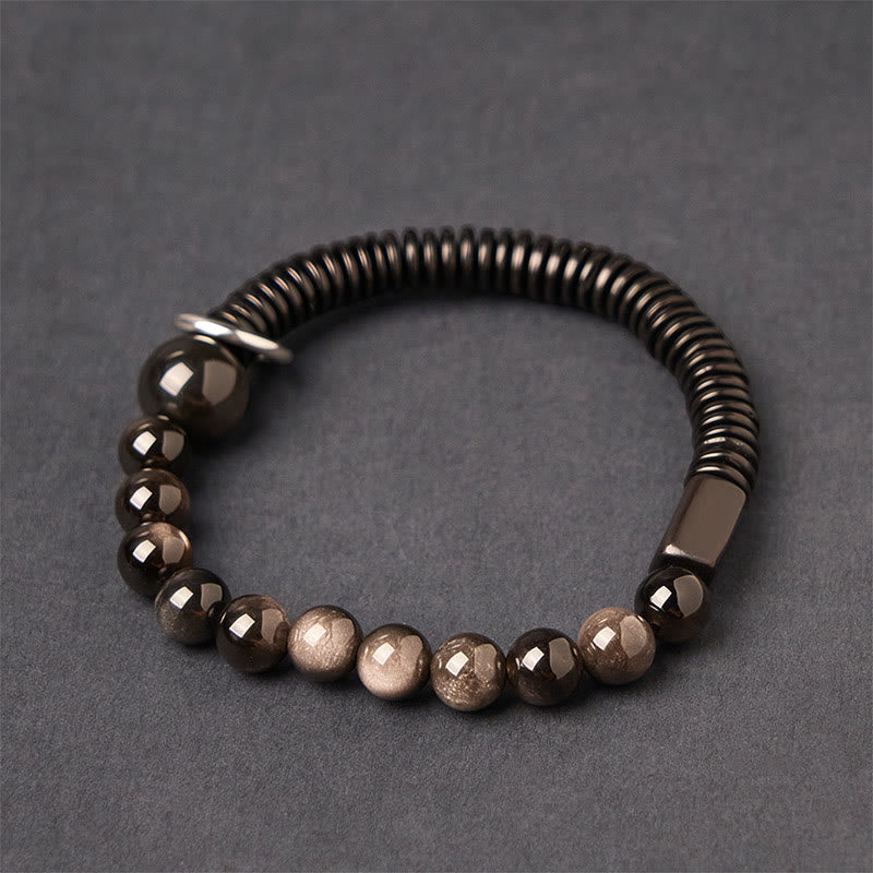 Silver Sheen Obsidian Coconut Shell Protection Bracelet
