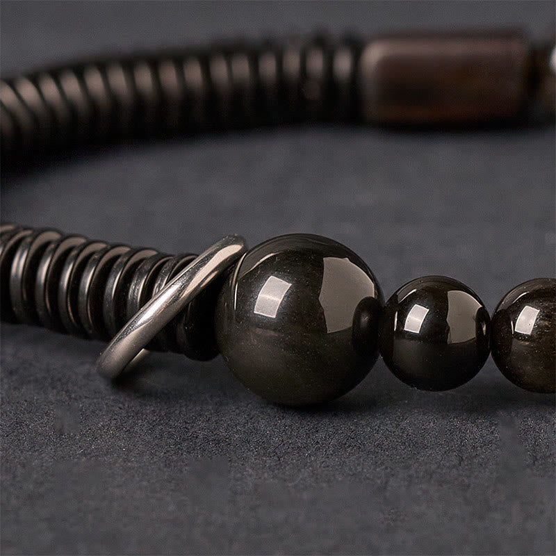 Silver Sheen Obsidian Coconut Shell Protection Bracelet - Image 3