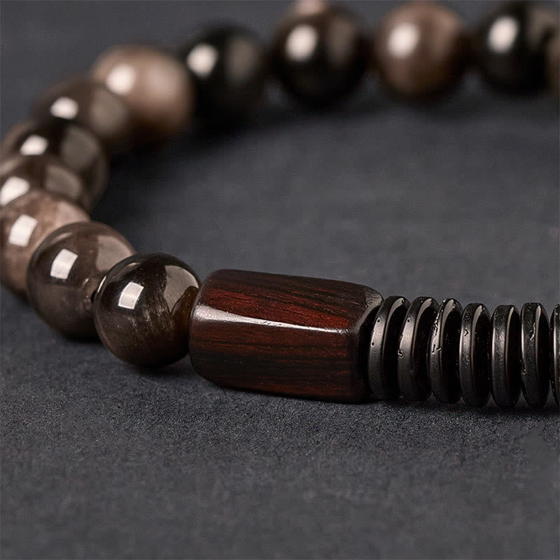 Silver Sheen Obsidian Coconut Shell Protection Bracelet - Image 4