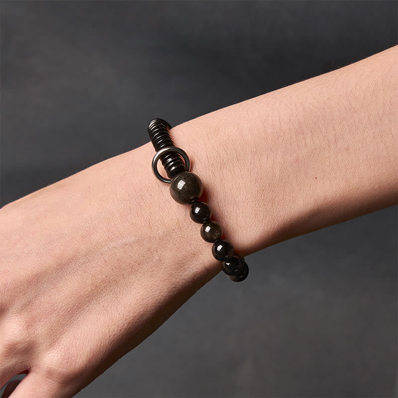 Silver Sheen Obsidian Coconut Shell Protection Bracelet - Image 5