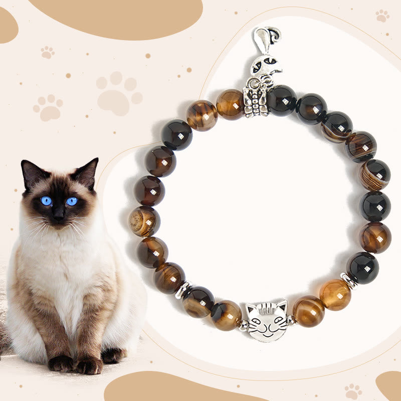 Chocolate Siamese Cat Dark Brown Striped Agate Bead Protection Bracelet