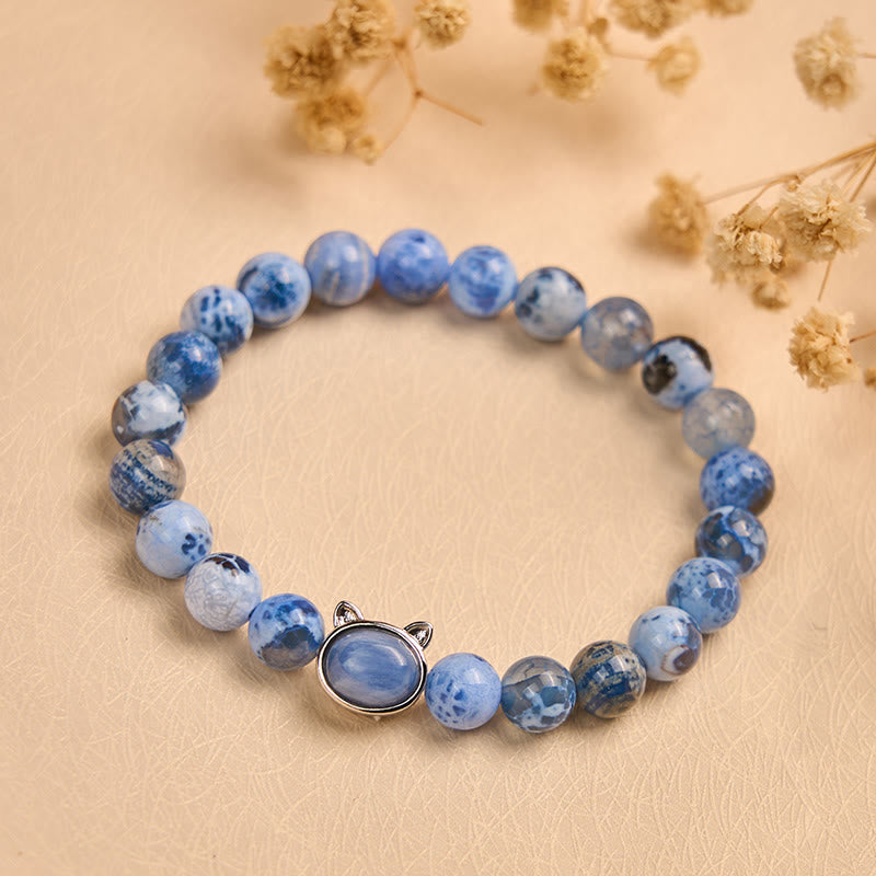 Natural Cat Head Blue Agate Kyanite Protection Bracelet - Image 3