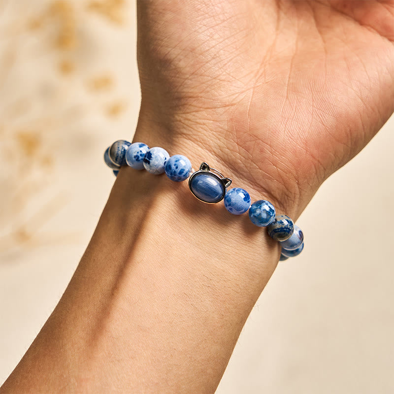 Natural Cat Head Blue Agate Kyanite Protection Bracelet - Image 4