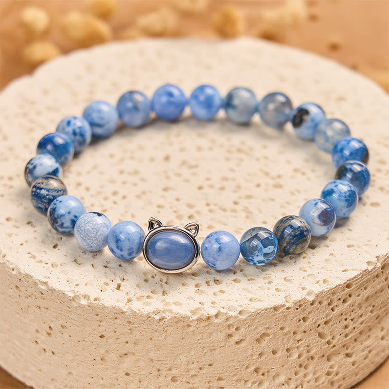 Natural Cat Head Blue Agate Kyanite Protection Bracelet