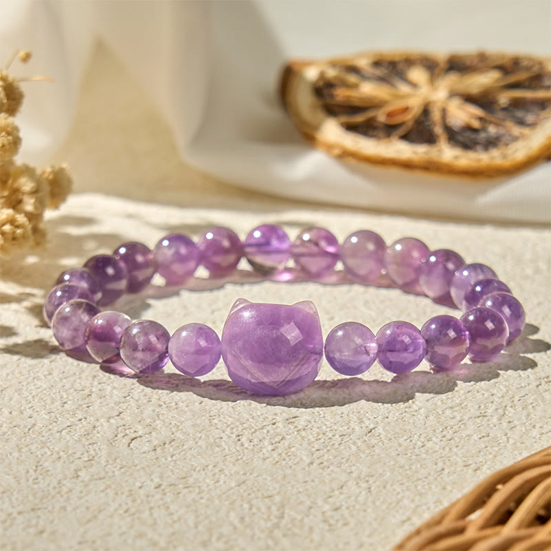 Cute Cat Face Amethyst Spiritual Awareness Bracelet