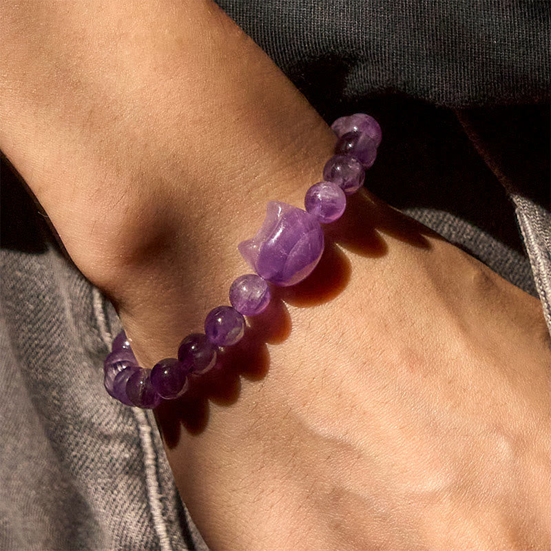 Cute Cat Face Amethyst Spiritual Awareness Bracelet - Image 7
