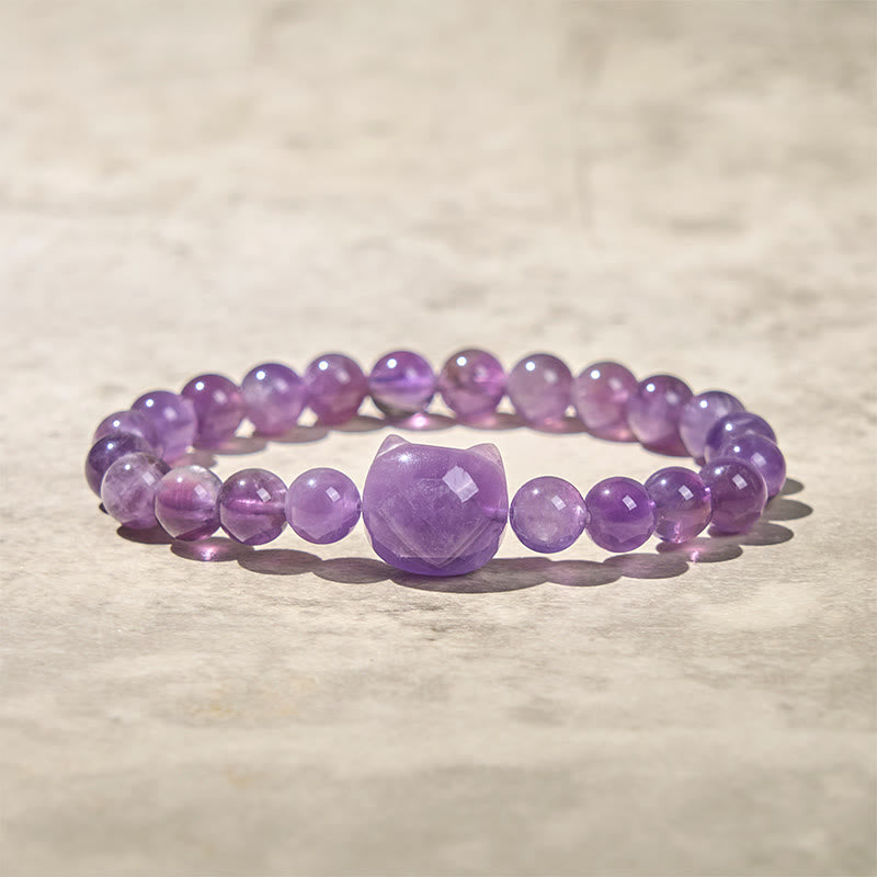 Cute Cat Face Amethyst Spiritual Awareness Bracelet - Image 5
