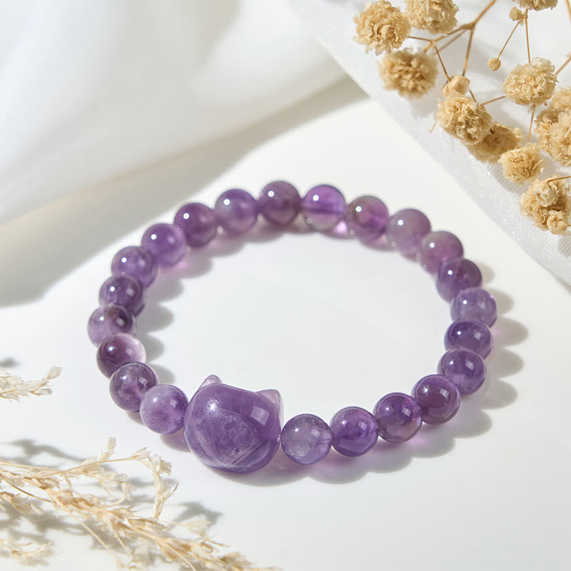 Cute Cat Face Amethyst Spiritual Awareness Bracelet - Image 4