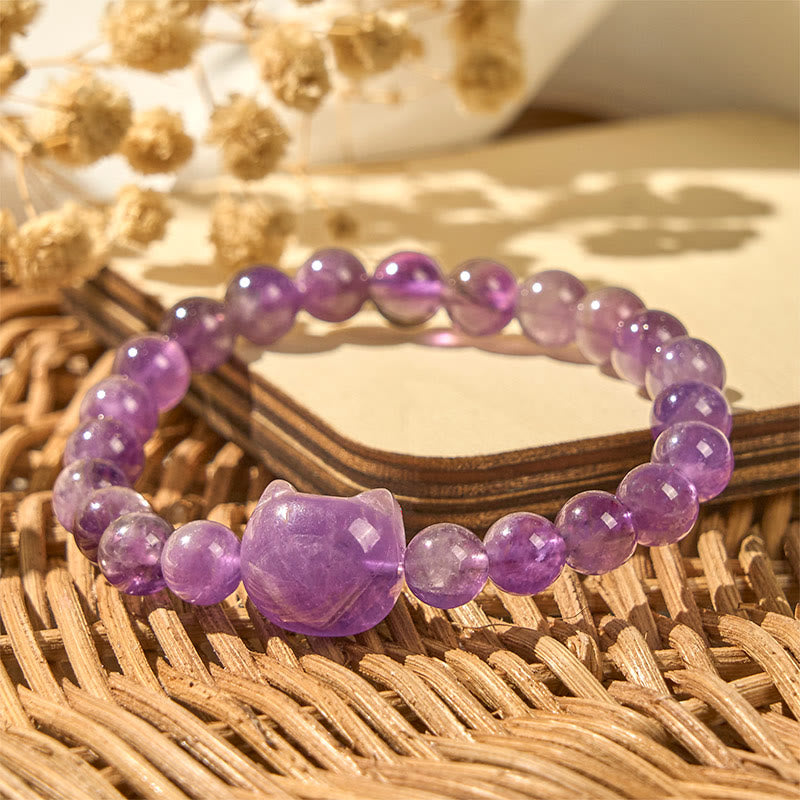 Cute Cat Face Amethyst Spiritual Awareness Bracelet - Image 3