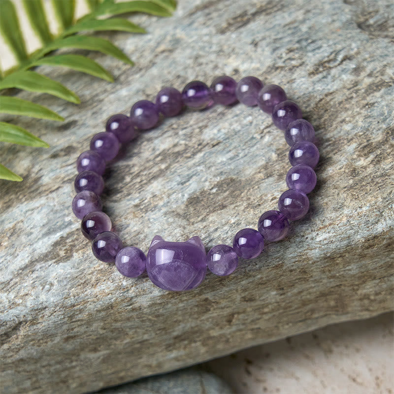 Cute Cat Face Amethyst Spiritual Awareness Bracelet - Image 6