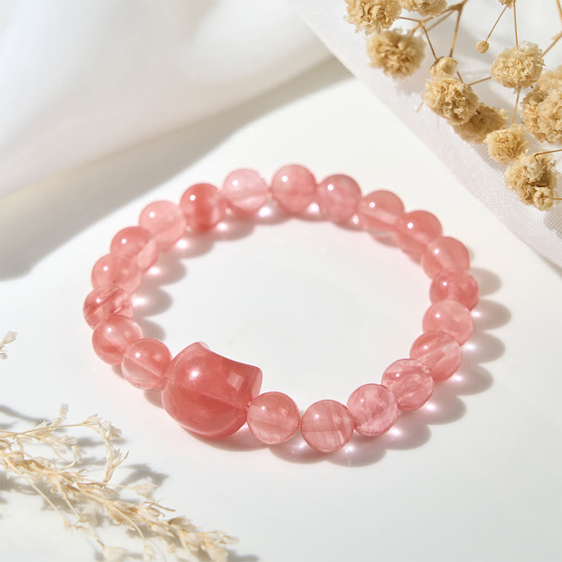Lovely Cat Head Red Agate Spiritual Beads Bracelet - Image 4