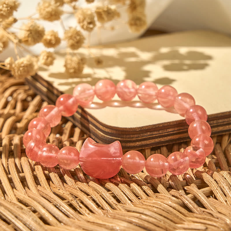 Lovely Cat Head Red Agate Spiritual Beads Bracelet - Image 3
