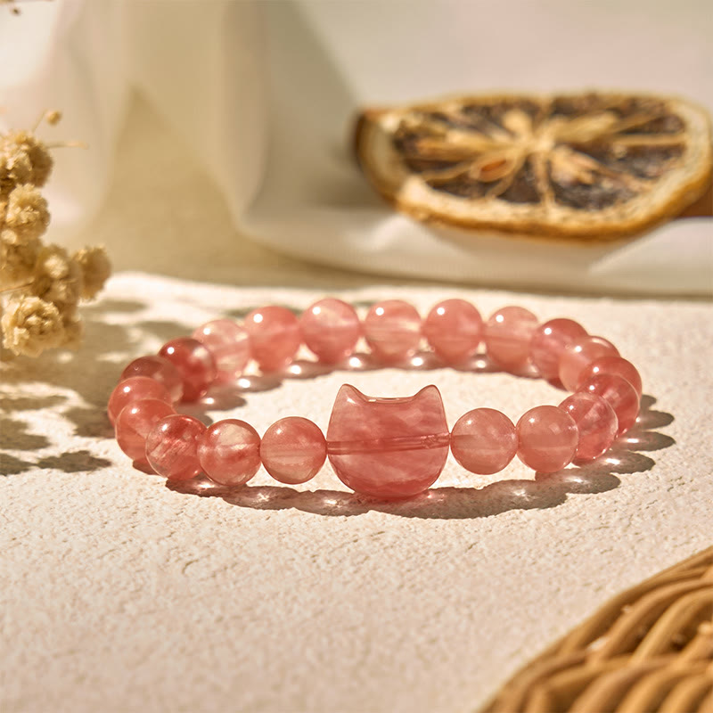 Lovely Cat Head Red Agate Spiritual Beads Bracelet