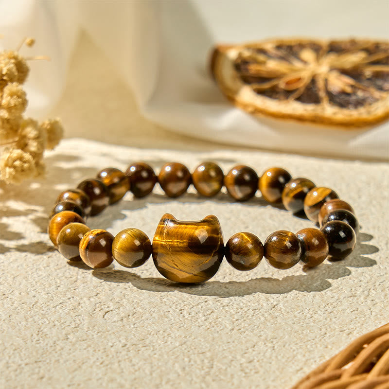 Cute Cat Tiger Eye Power Beads Bracelet