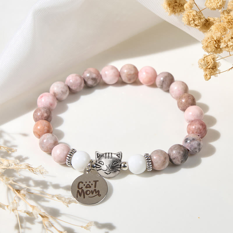 Cat Head Design Zebra Jasper Protection Bracelet