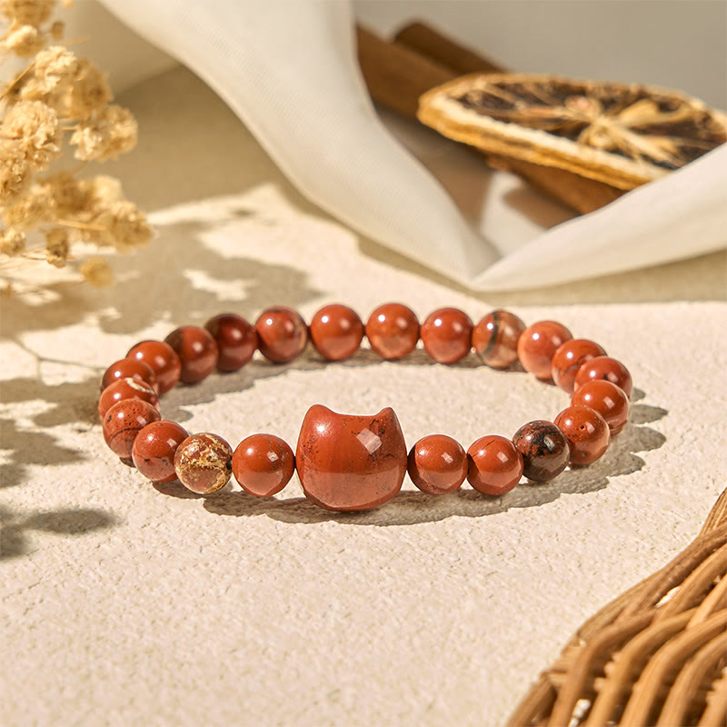 Faceless Cat Head Design Red Turquoise Luck Bracelet