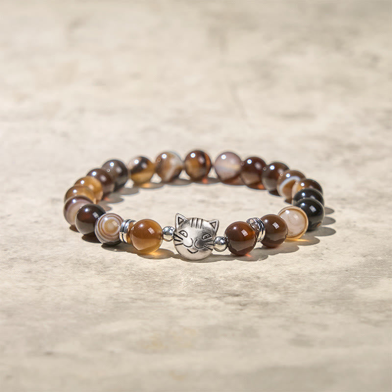 Chocolate Siamese Cat Natural Brown Striped Agate Bead Stability Bracelet - Image 4
