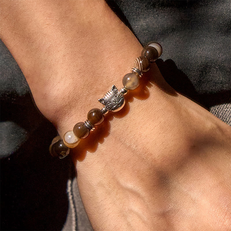 Chocolate Siamese Cat Natural Brown Striped Agate Bead Stability Bracelet - Image 3