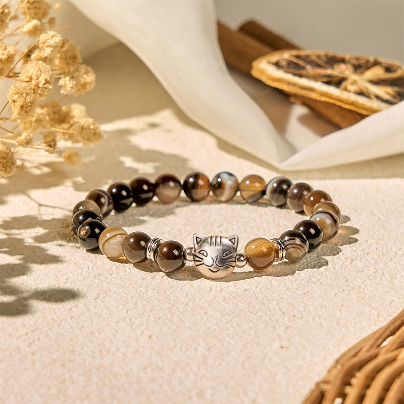 Chocolate Siamese Cat Natural Brown Striped Agate Bead Stability Bracelet - Image 5