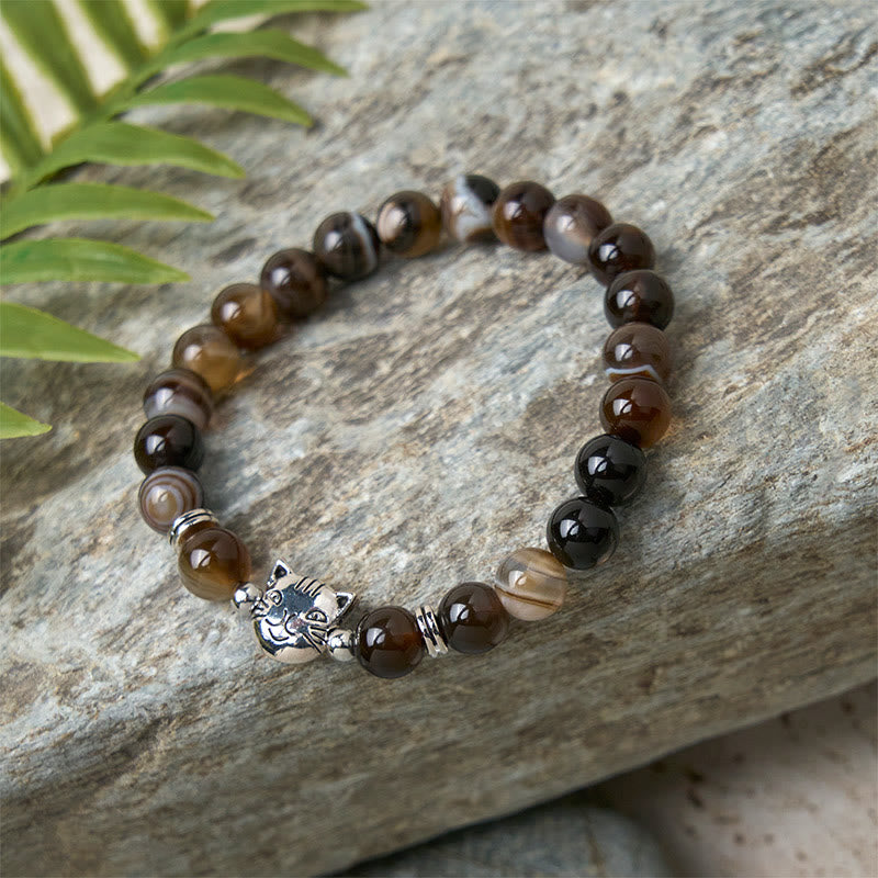 Chocolate Siamese Cat Natural Brown Striped Agate Bead Stability Bracelet - Image 7