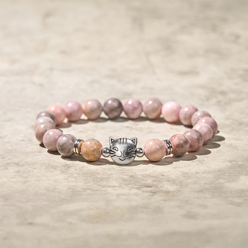 8mm Cat Design Zebra Jasper Protection Bracelet