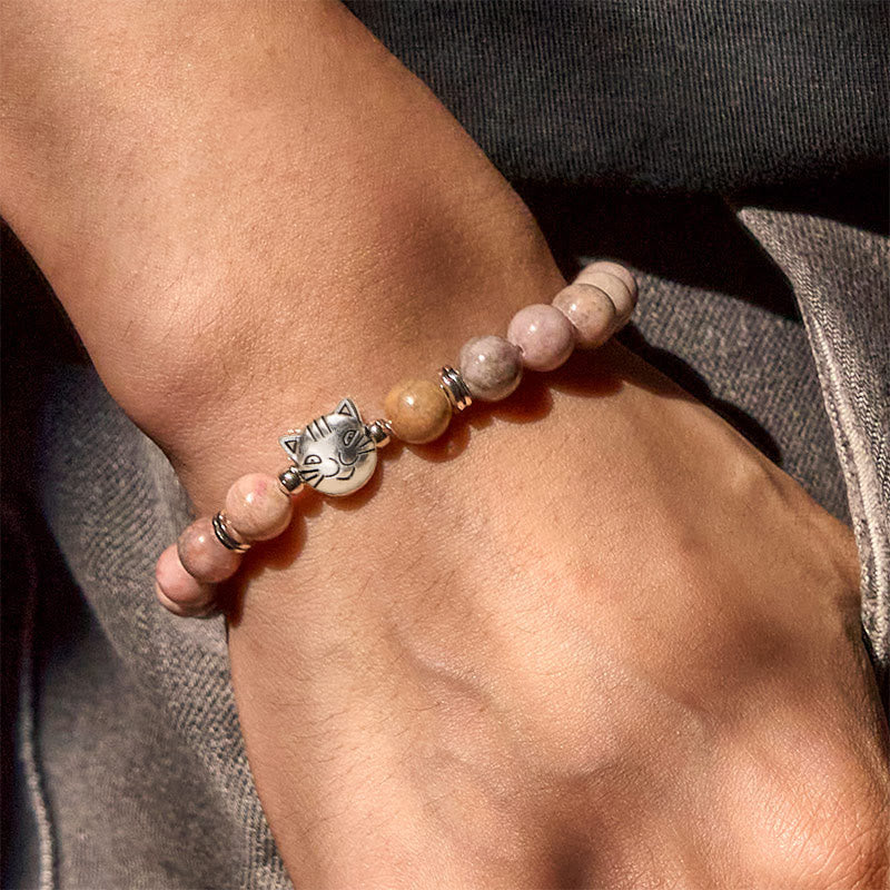 8mm Cat Design Zebra Jasper Protection Bracelet - Image 5