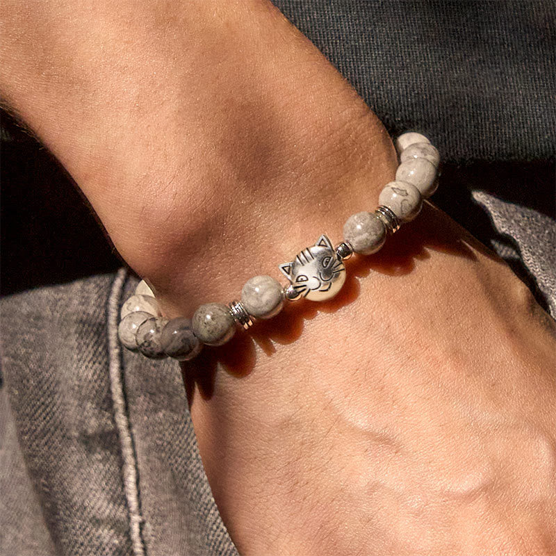Cute Cat Natural Grey Jasper Bead Healing Bracelet - Image 7