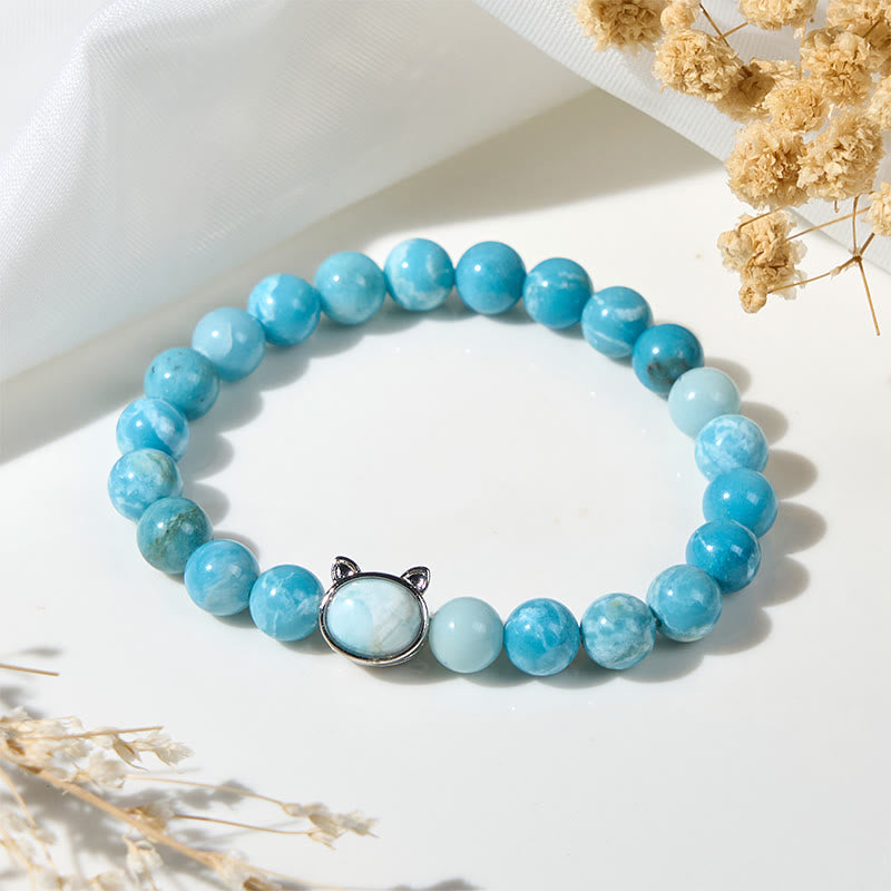 Natural Cat Larimar Wisdom Beads Bracelet