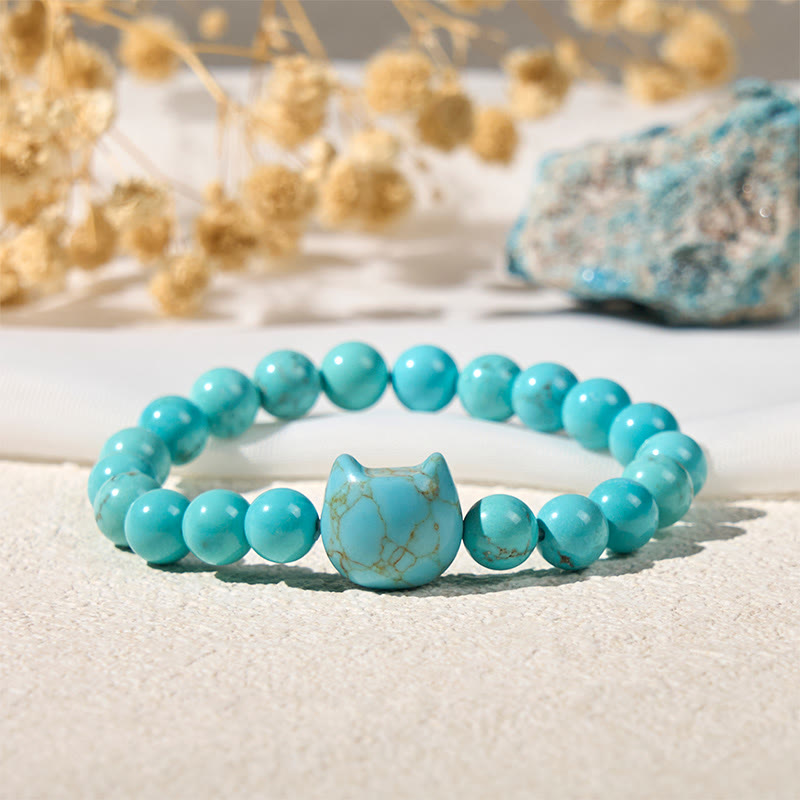 Natural Cat Turquoise Strength Beads Bracelet