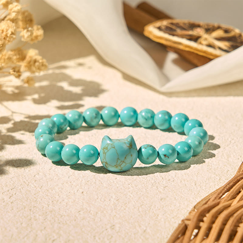 Natural Cat Turquoise Strength Beads Bracelet - Image 6