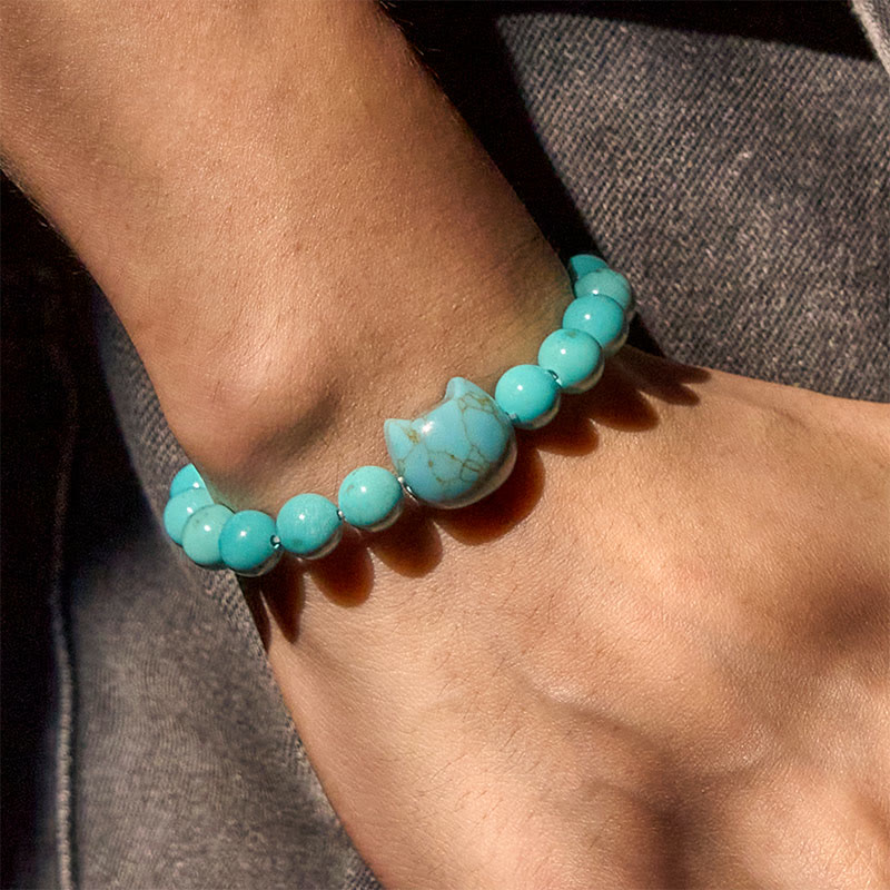 Natural Cat Turquoise Strength Beads Bracelet - Image 4