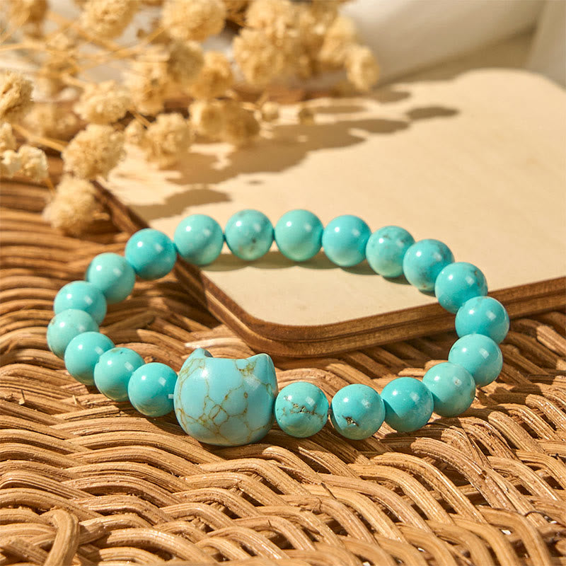 Natural Cat Turquoise Strength Beads Bracelet - Image 5