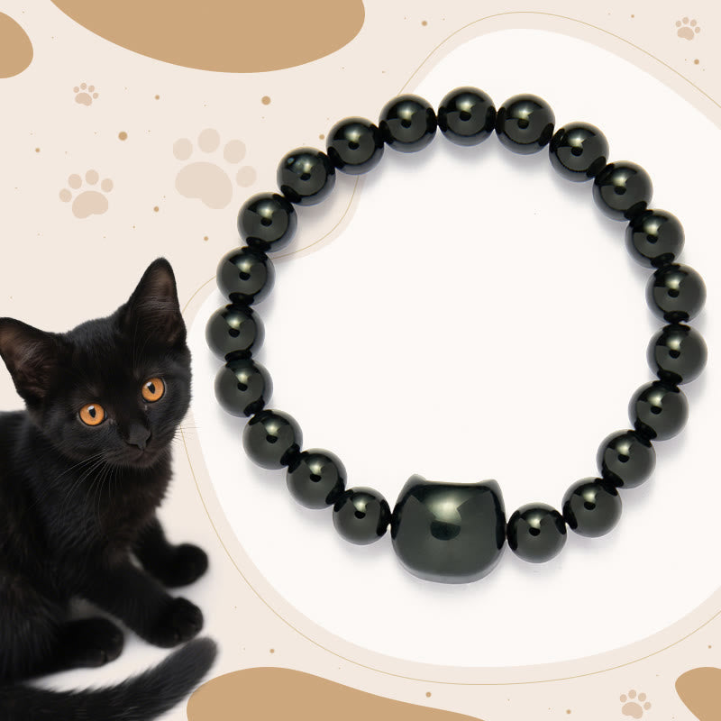 Black Cat Natural Black Onyx Protection Bracelet