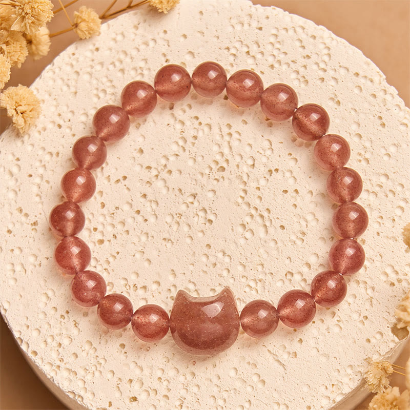 Natural Strawberry Quartz Cat Healing Positive Bracelet
