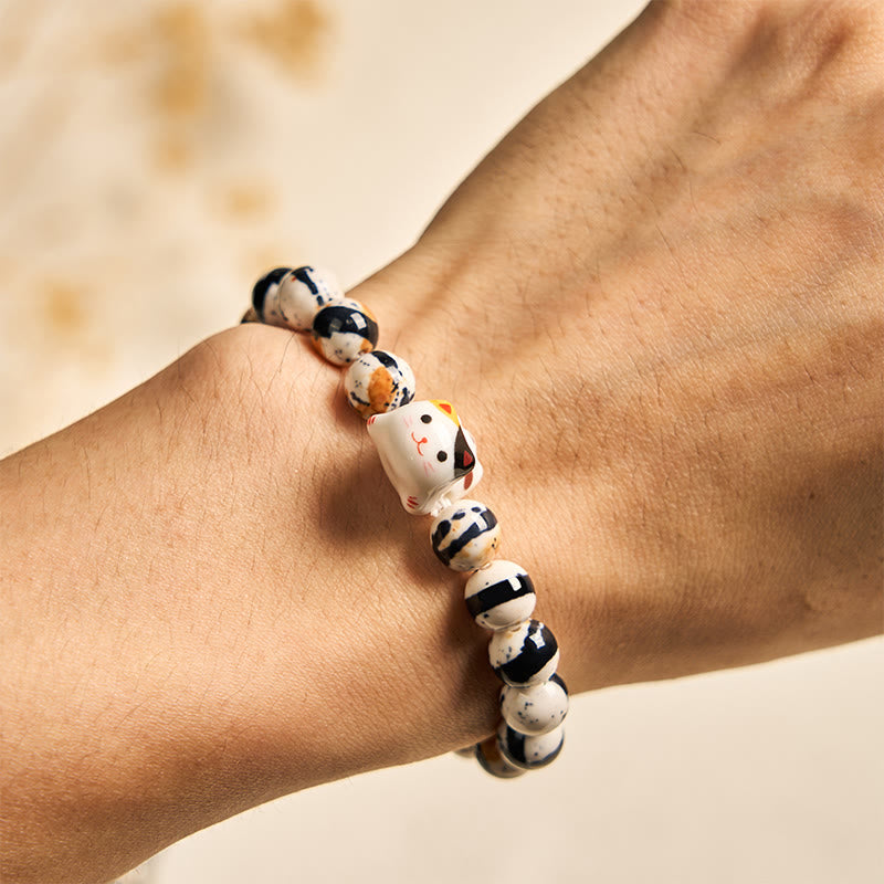 Calico Cat Natural Stone Ceramic Kitten Head Strength Bracelet - Image 5