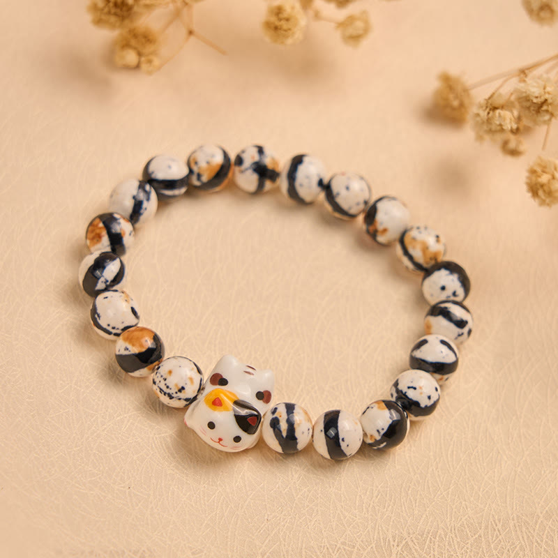 Calico Cat Natural Stone Ceramic Kitten Head Strength Bracelet - Image 4