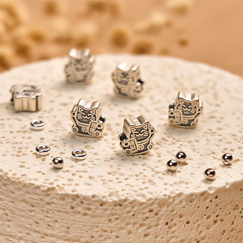 925 Sterling Silver Calico Cat Stone Bead Bracelet - Image 6