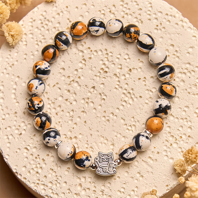 925 Sterling Silver Calico Cat Stone Bead Bracelet - Image 3
