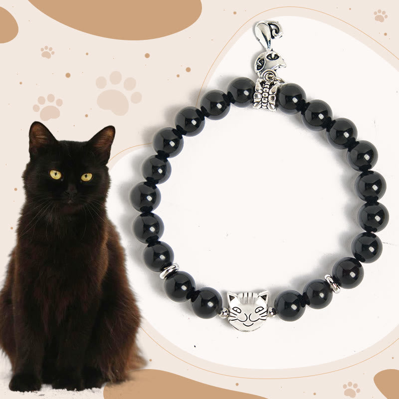 Black Cat Natural Black Onyx Kitten Support Bracelet