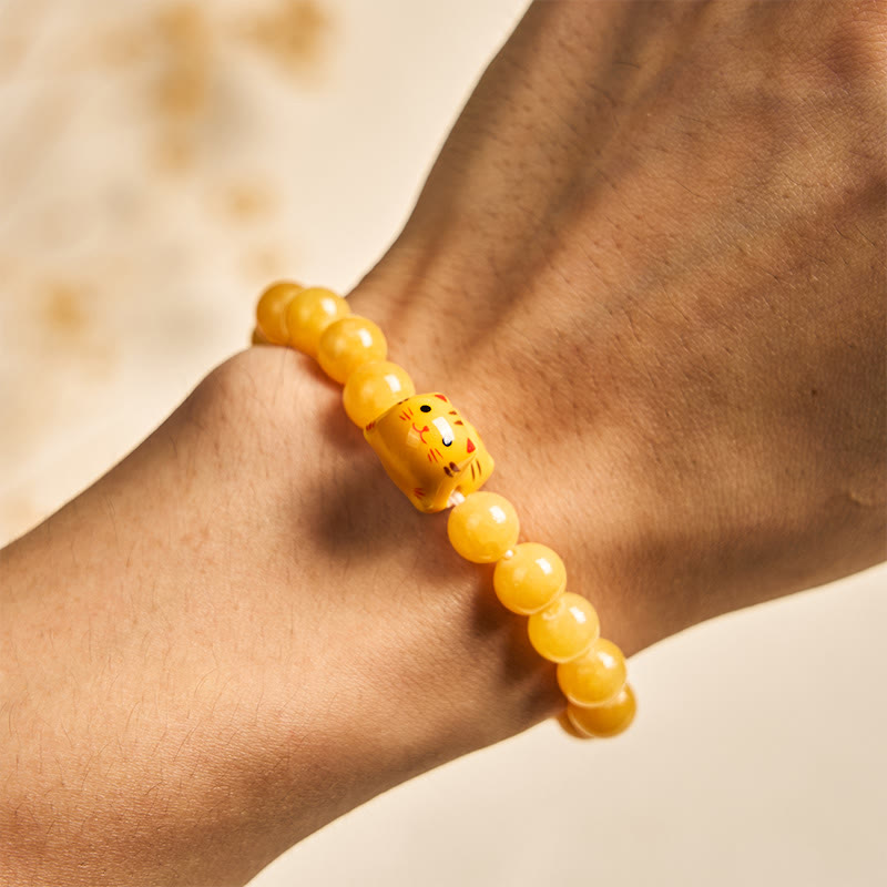 Orange Tabby Cat Yellow Chalcedony Ceramic Kitten Joy Bracelet - Image 5