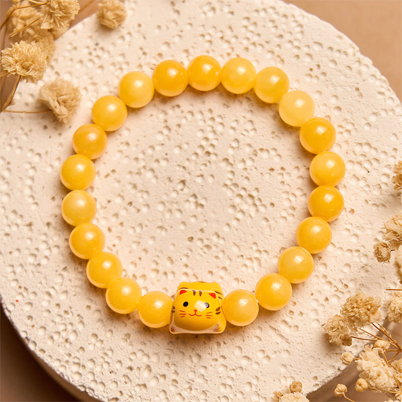 Orange Tabby Cat Yellow Chalcedony Ceramic Kitten Joy Bracelet - Image 3