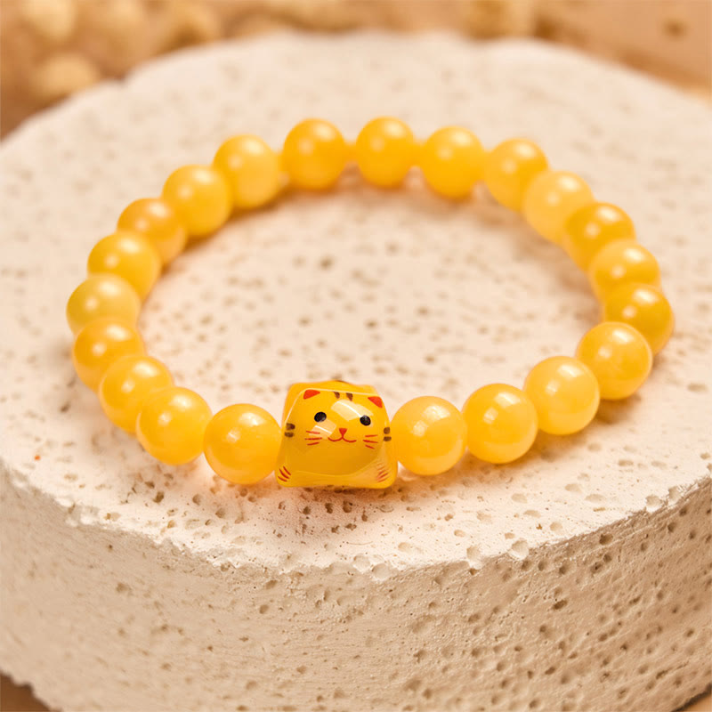 Orange Tabby Cat Yellow Chalcedony Ceramic Kitten Joy Bracelet - Image 4
