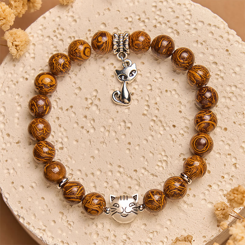 Natural Stone Kitten Cat Head Protection Bracelet