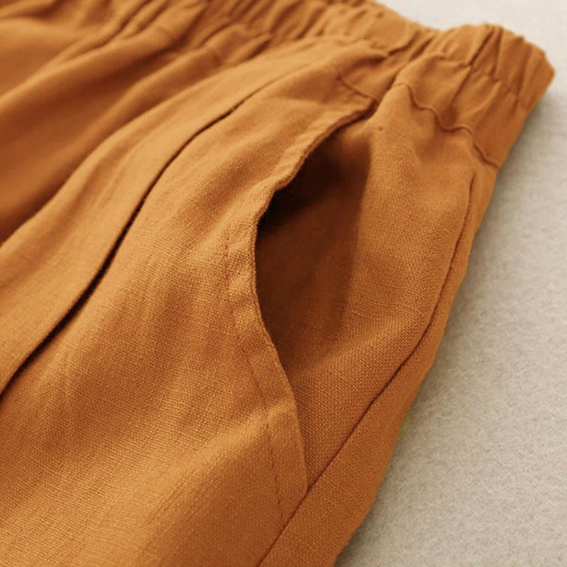 Casual Solid Color Women's Cotton Shorts With Pockets - Image 3