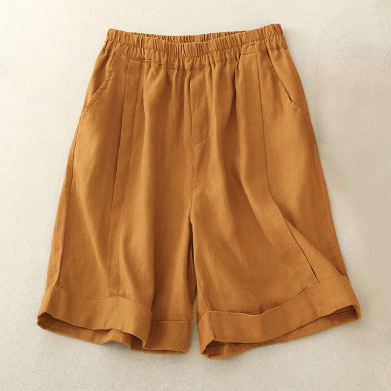 Casual Solid Color Women's Cotton Shorts With Pockets