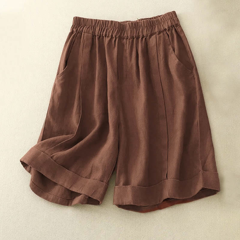 Casual Solid Color Women's Cotton Shorts With Pockets - Image 14