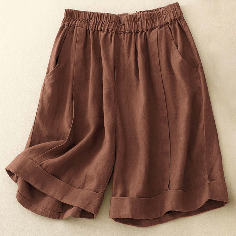 Casual Solid Color Women's Cotton Shorts With Pockets - Image 17