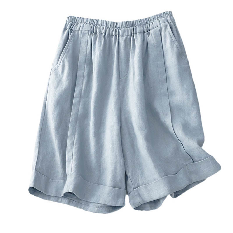 Casual Solid Color Women's Cotton Shorts With Pockets - Image 25