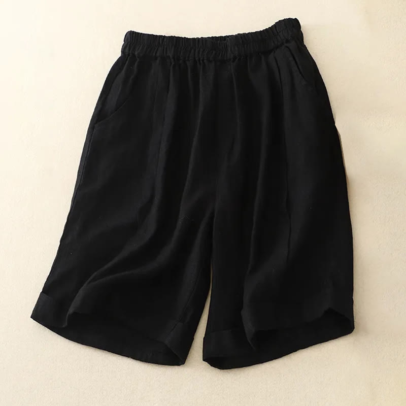 Casual Solid Color Women's Cotton Shorts With Pockets - Image 26