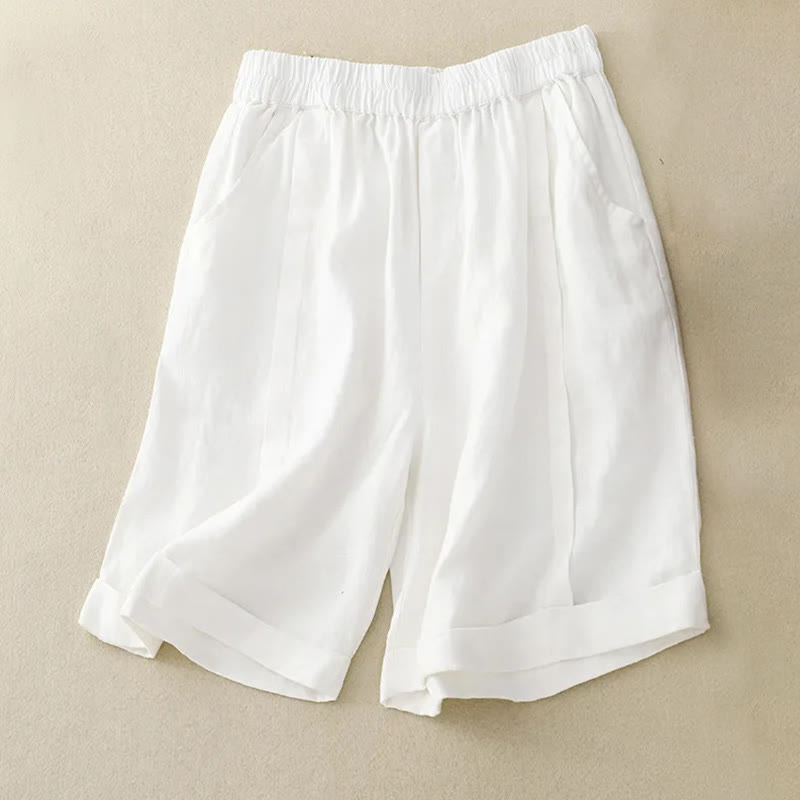 Casual Solid Color Women's Cotton Shorts With Pockets - Image 31